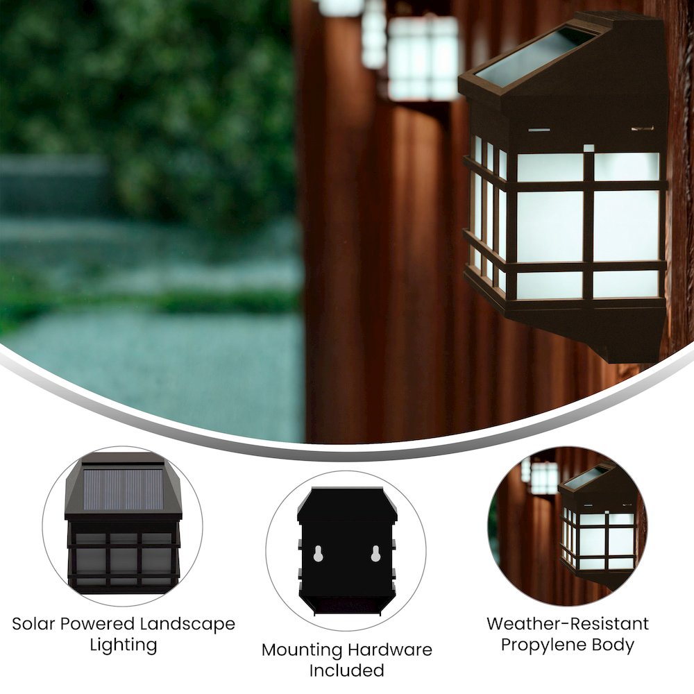 Solar Powered LED Lantern Style Deck and Fence Lights - Set of 6, Brown. Picture 4
