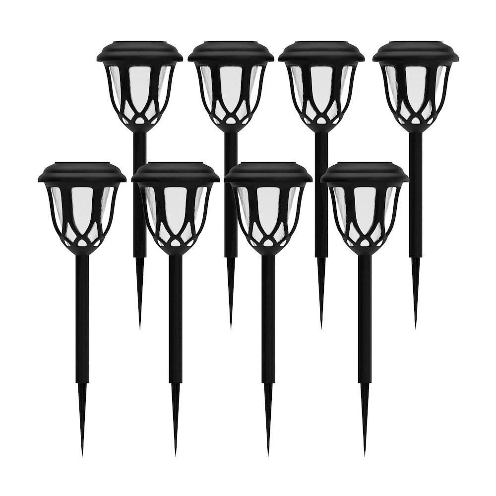 Solar Powered LED Decorative Garden and Walkway Lights - Set of 8, Black. Picture 1