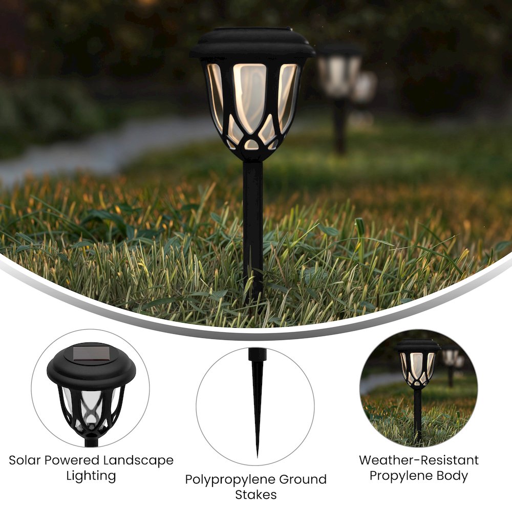 Solar Powered LED Decorative Garden and Walkway Lights - Set of 8, Black. Picture 4