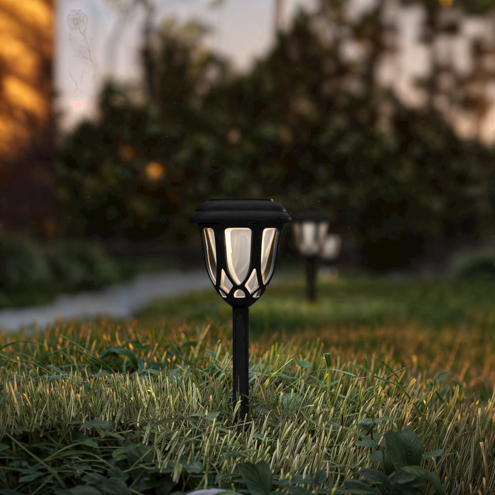 Solar Powered LED Decorative Garden and Walkway Lights - Set of 8, Black. Picture 3