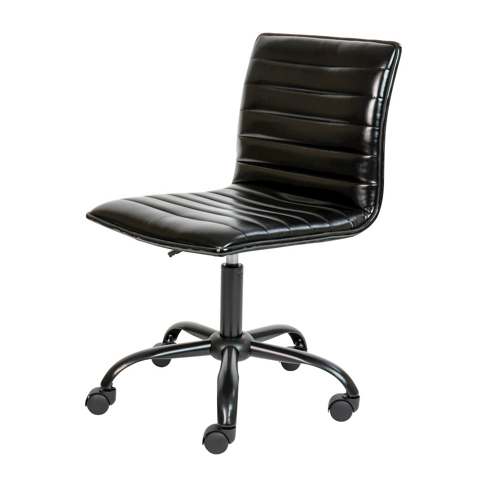 Low Back Armless Black Ribbed Swivel Task Office Chair with Black Frame and Base. Picture 1