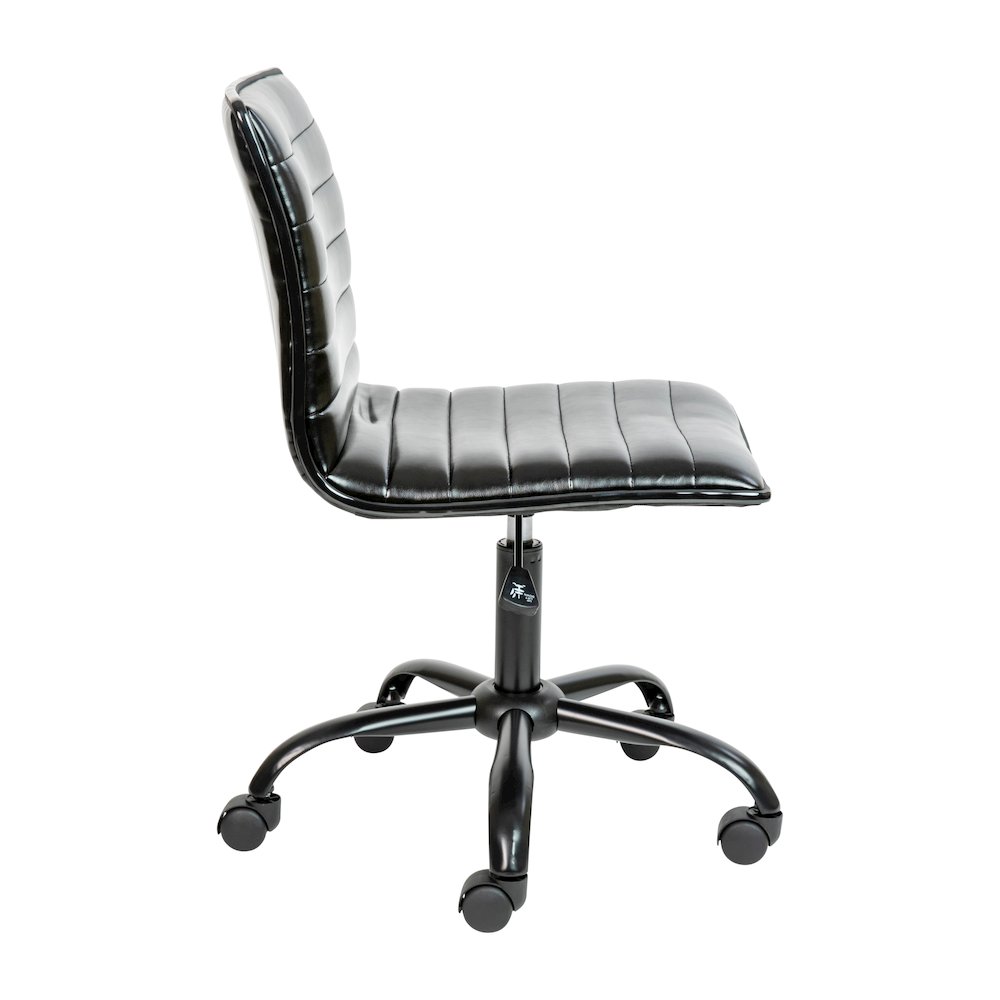 Low Back Armless Black Ribbed Swivel Task Office Chair with Black Frame and Base. Picture 10