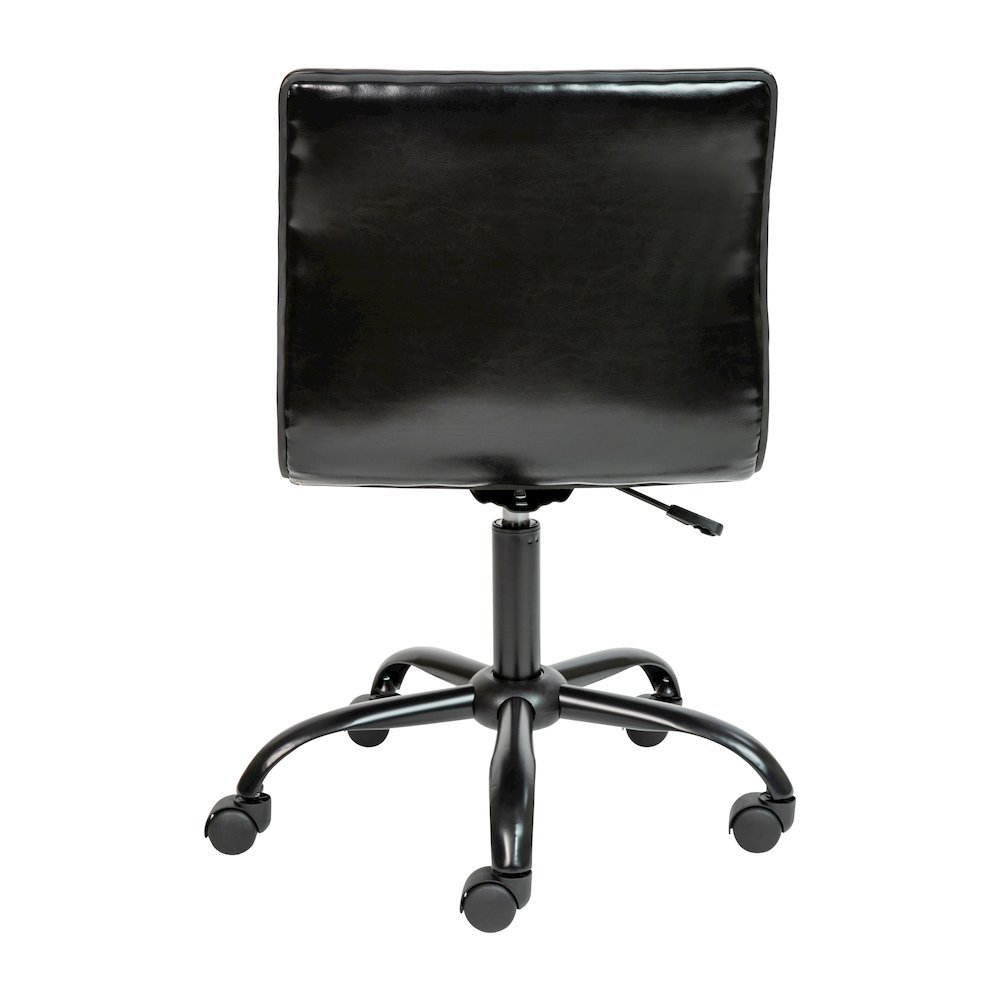 Low Back Armless Black Ribbed Swivel Task Office Chair with Black Frame and Base. Picture 8