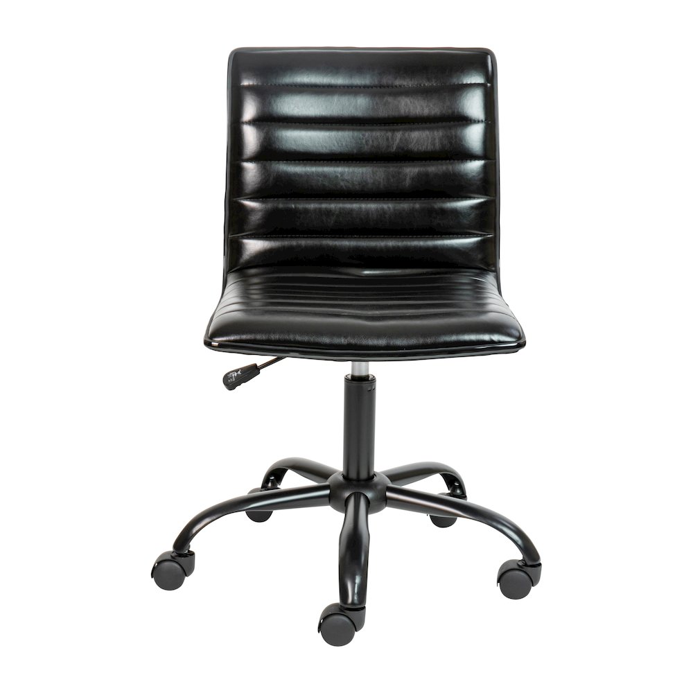 Low Back Armless Black Ribbed Swivel Task Office Chair with Black Frame and Base. Picture 11
