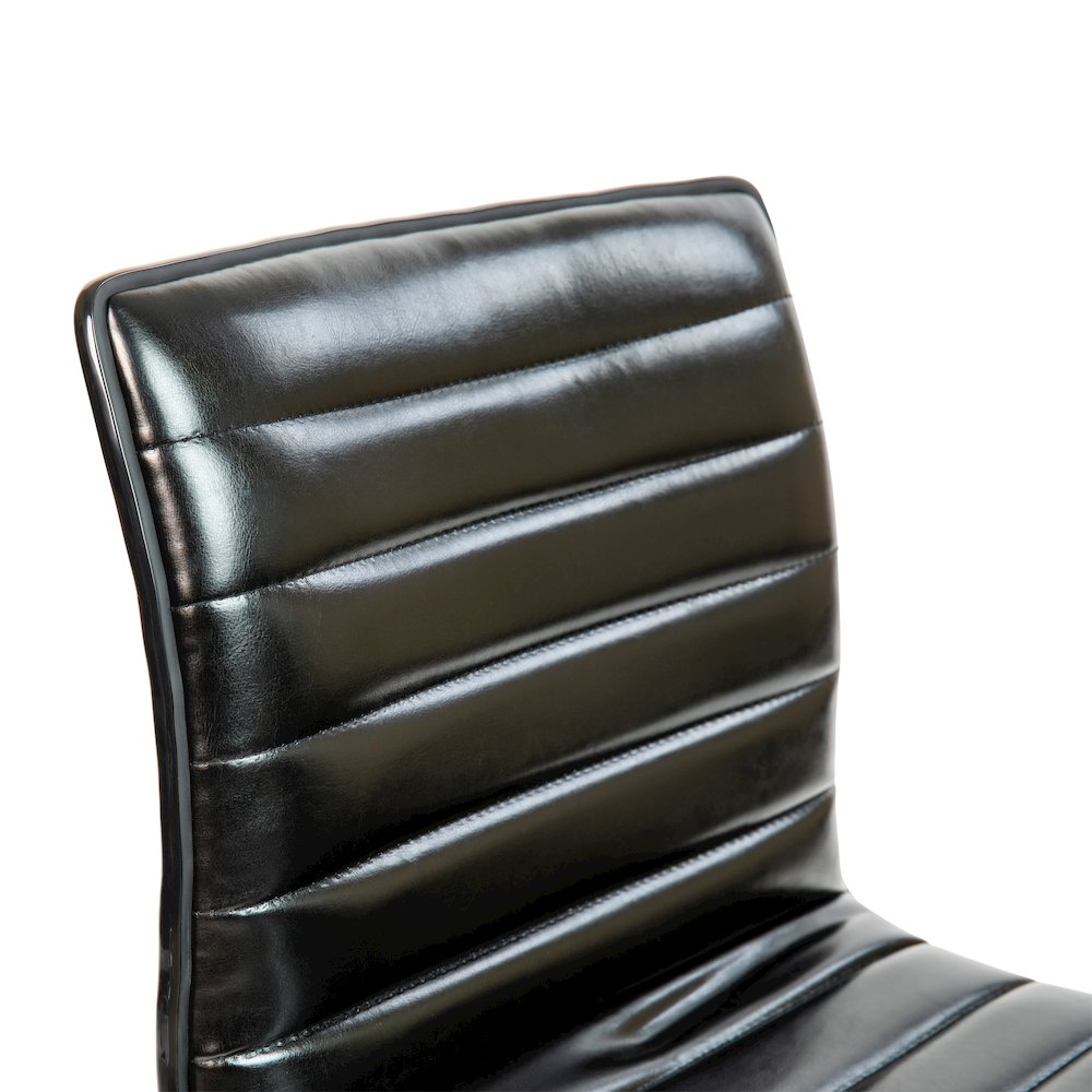 Low Back Armless Black Ribbed Swivel Task Office Chair with Black Frame and Base. Picture 12