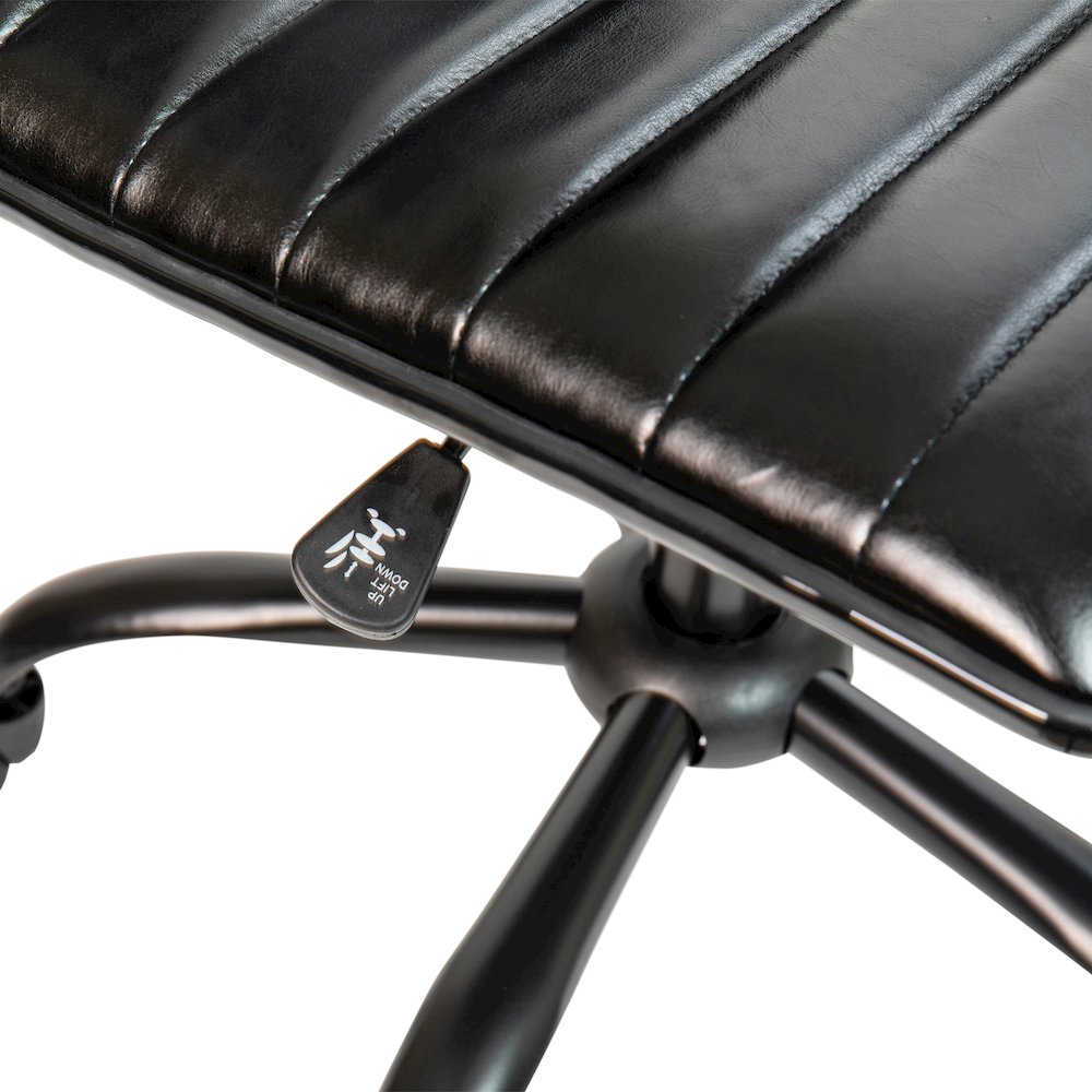 Low Back Armless Black Ribbed Swivel Task Office Chair with Black Frame and Base. Picture 13