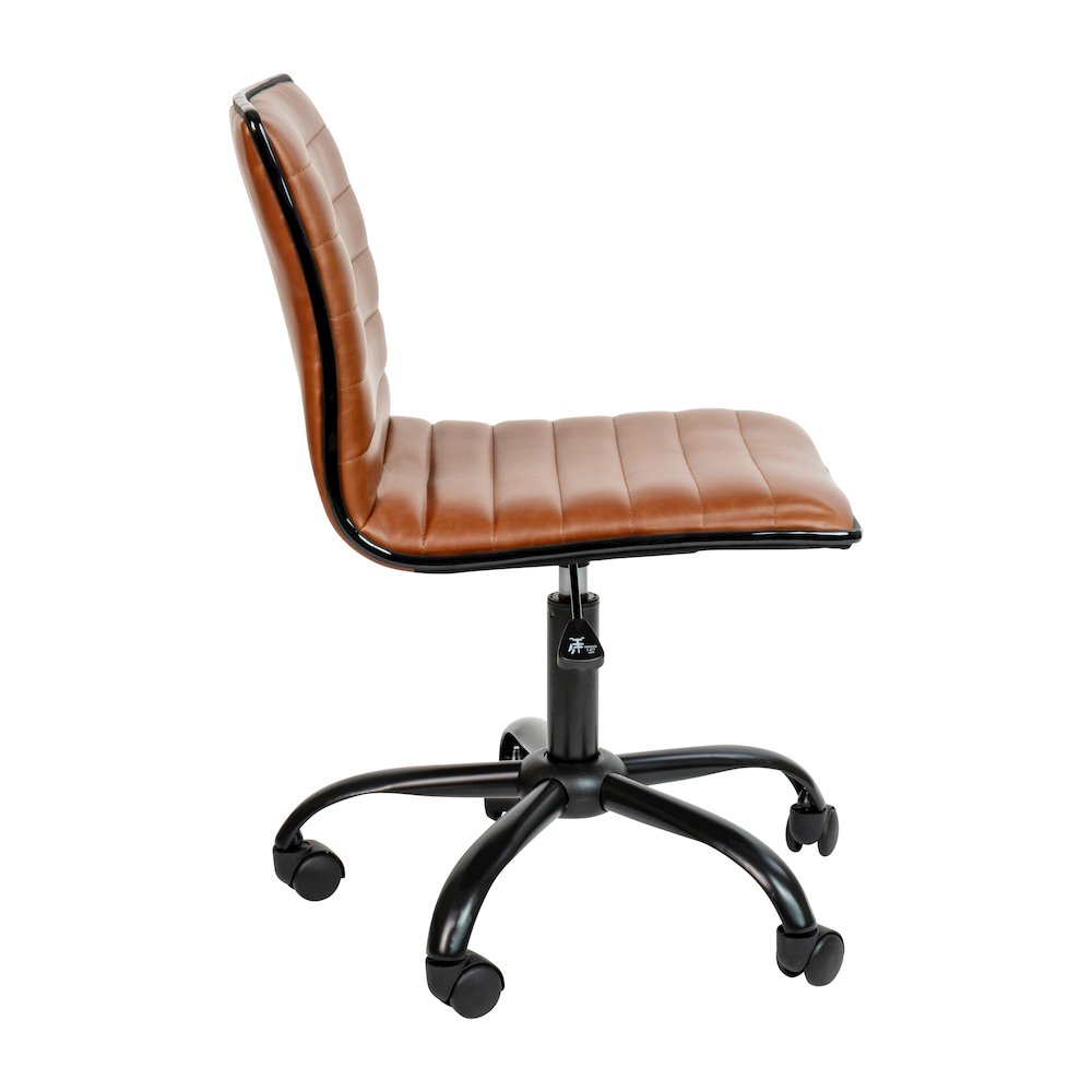 Low Back Armless Brown Ribbed Swivel Task Office Chair with Black Frame and Base. Picture 10
