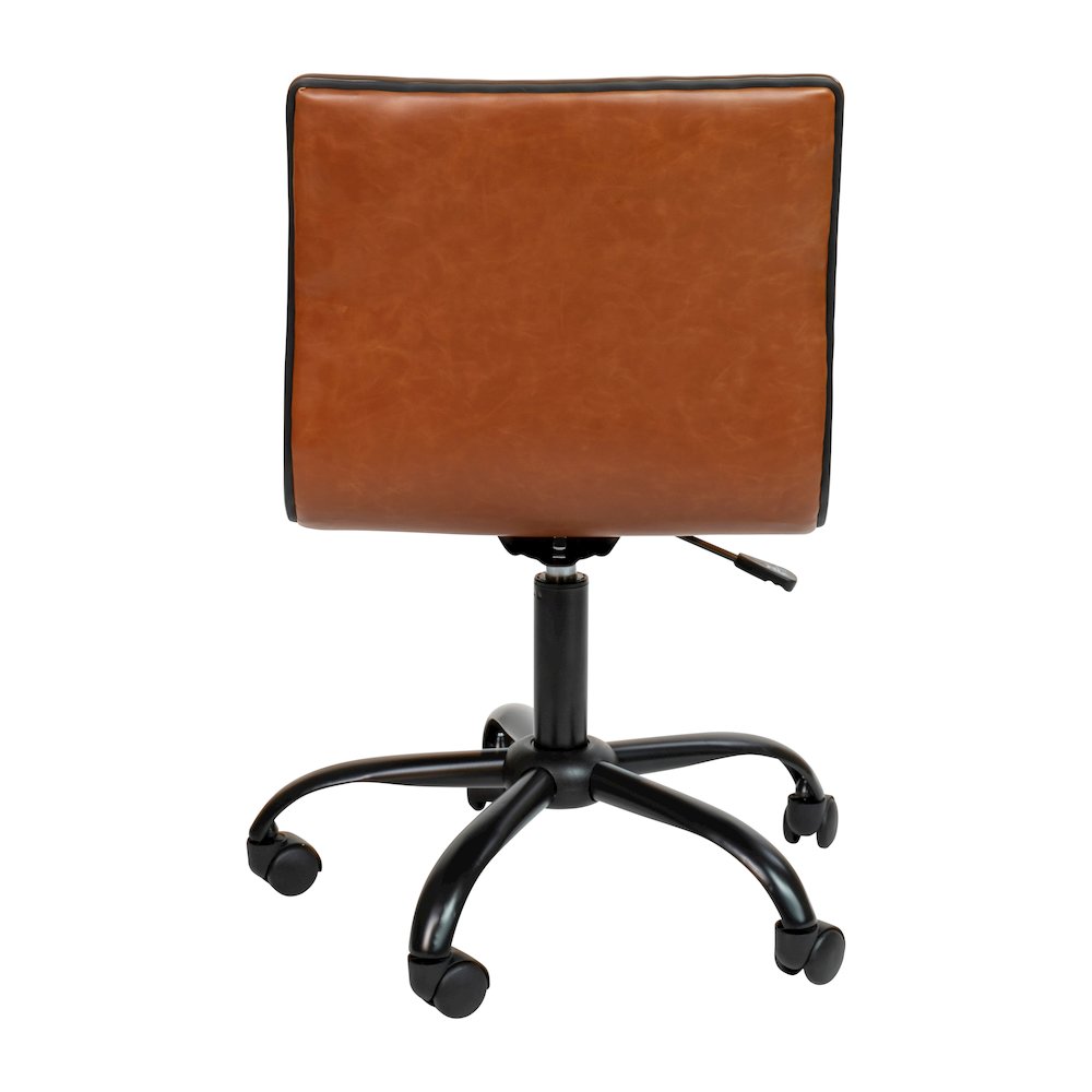 Low Back Armless Brown Ribbed Swivel Task Office Chair with Black Frame and Base. Picture 8