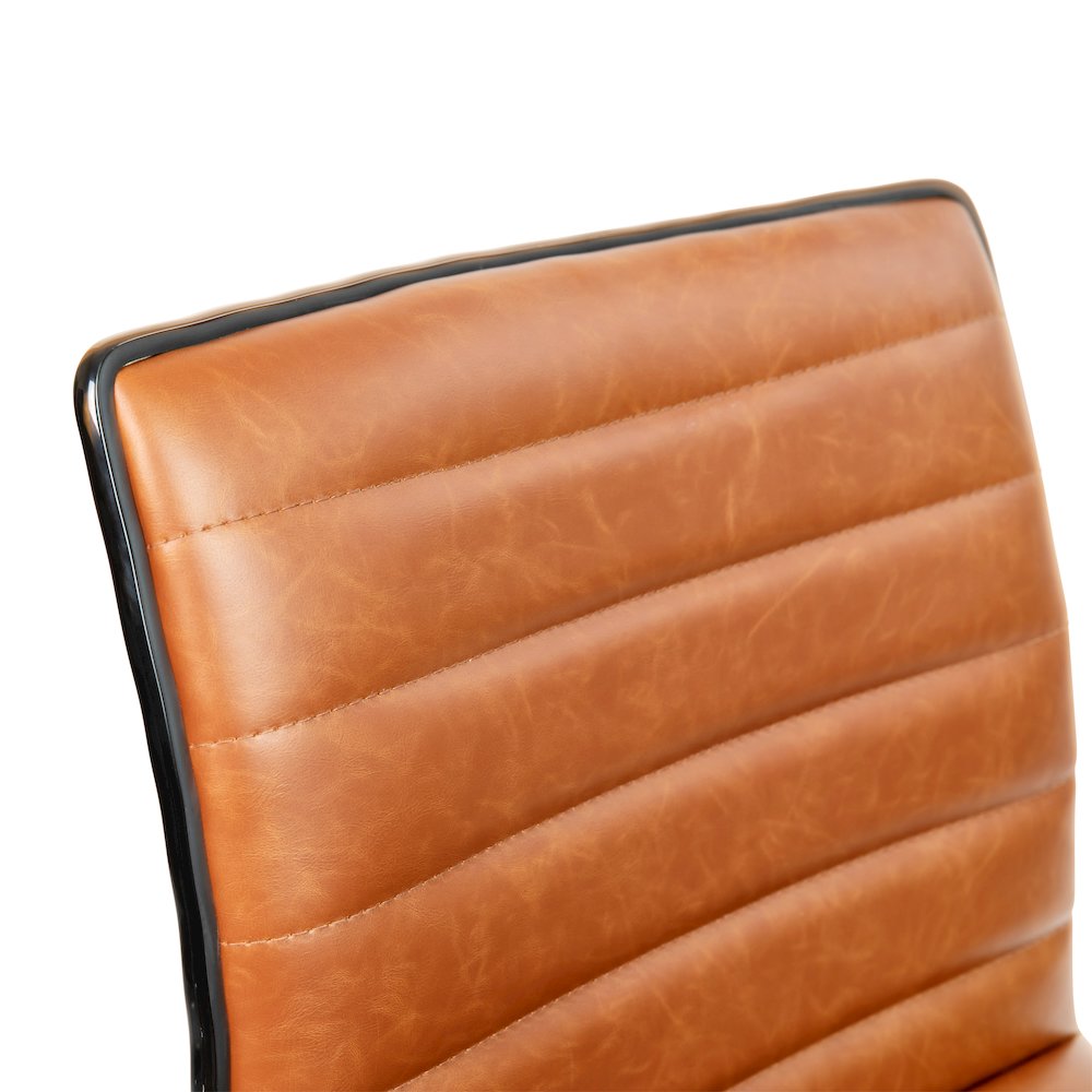 Low Back Armless Brown Ribbed Swivel Task Office Chair with Black Frame and Base. Picture 12