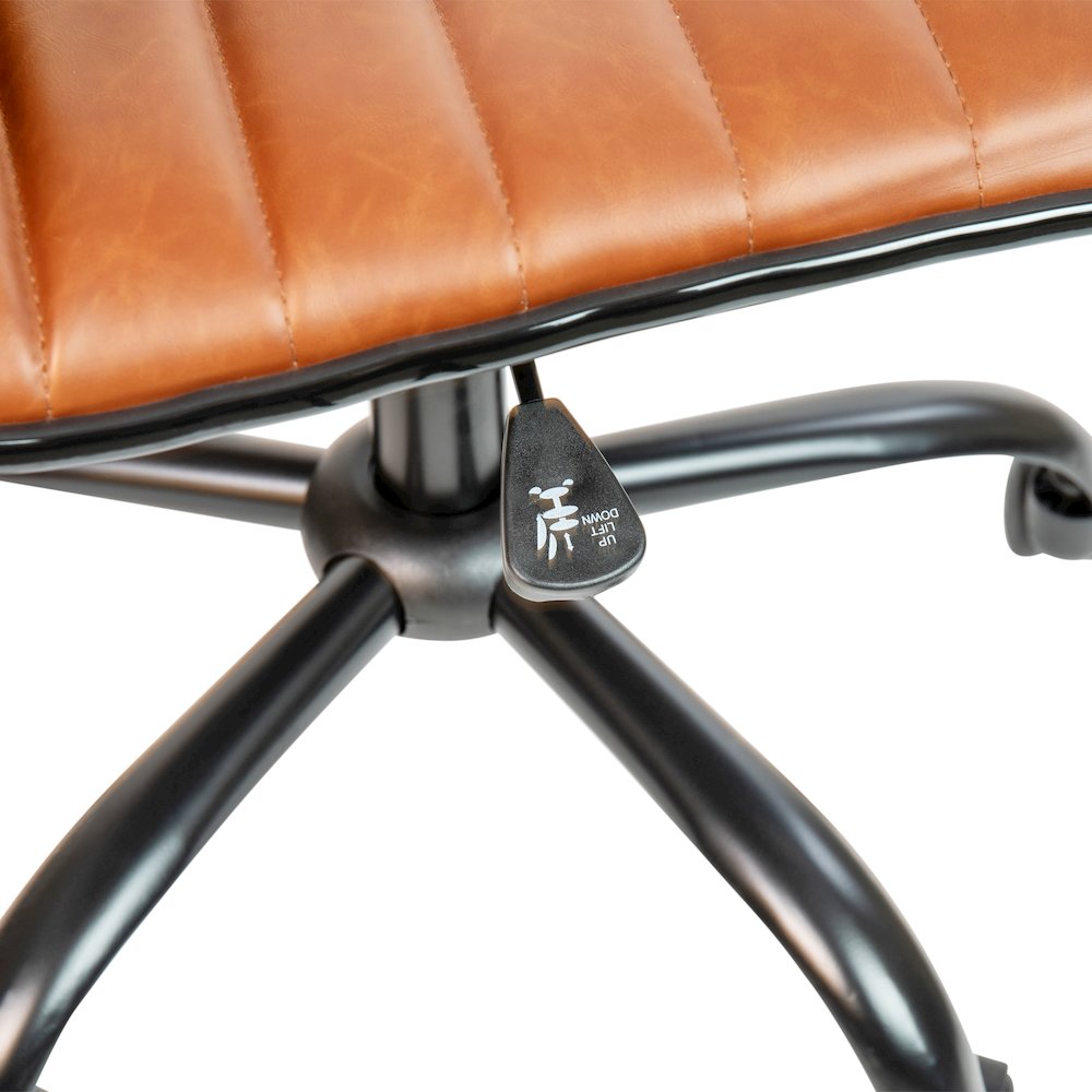 Low Back Armless Brown Ribbed Swivel Task Office Chair with Black Frame and Base. Picture 13
