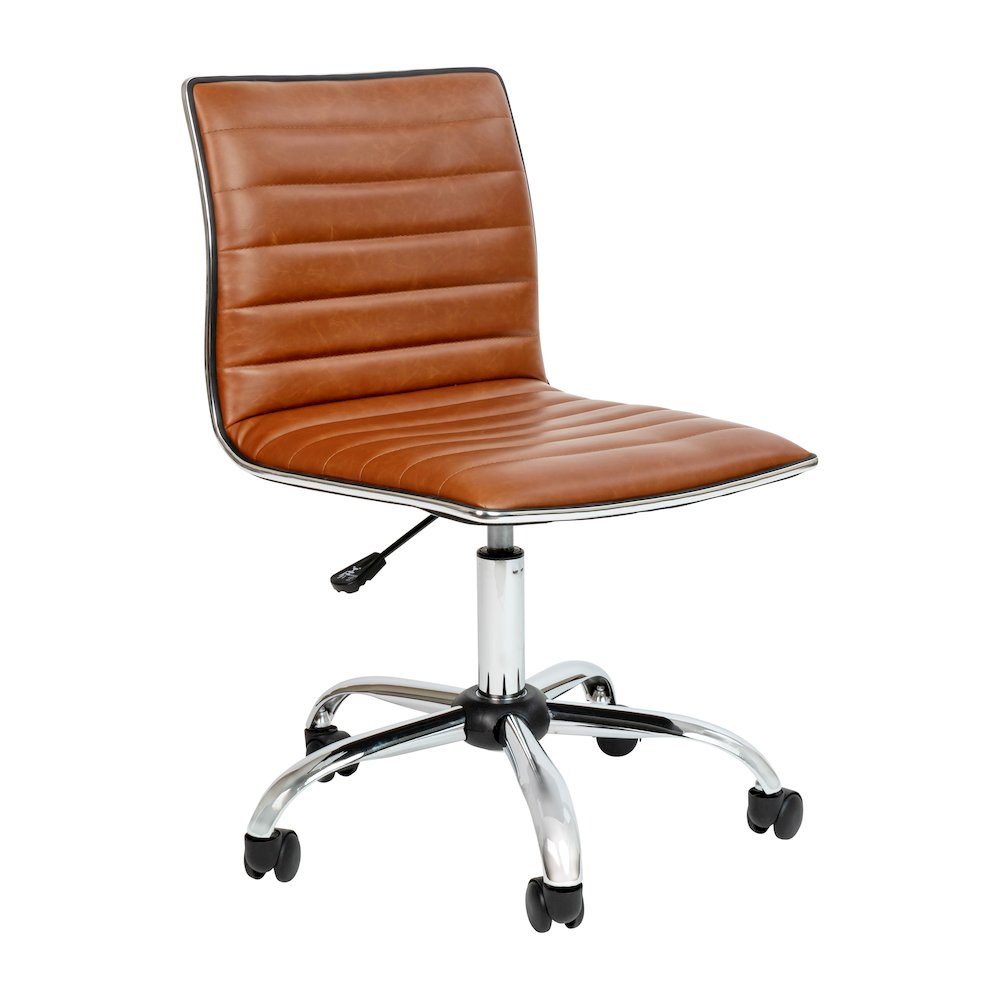 Low Back Designer Armless Brown Ribbed Swivel Task Office Chair. Picture 1