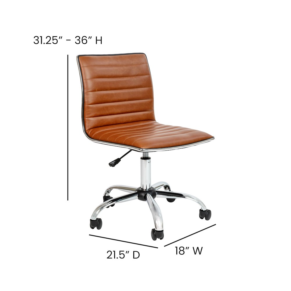 Low Back Designer Armless Brown Ribbed Swivel Task Office Chair. Picture 7