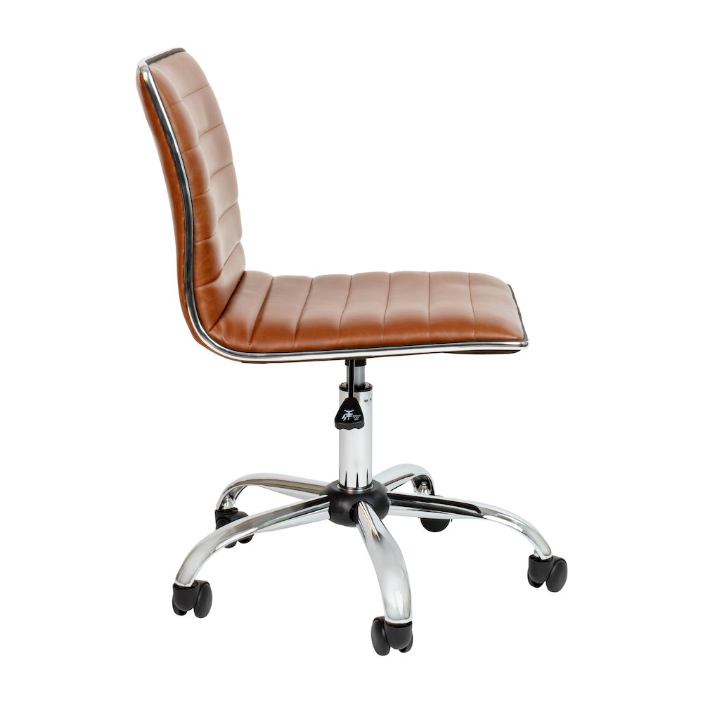 Low Back Designer Armless Brown Ribbed Swivel Task Office Chair. Picture 10