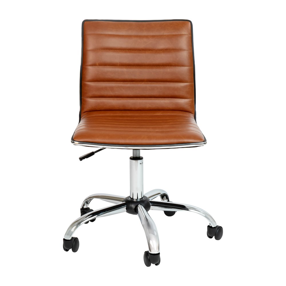 Low Back Designer Armless Brown Ribbed Swivel Task Office Chair. Picture 11