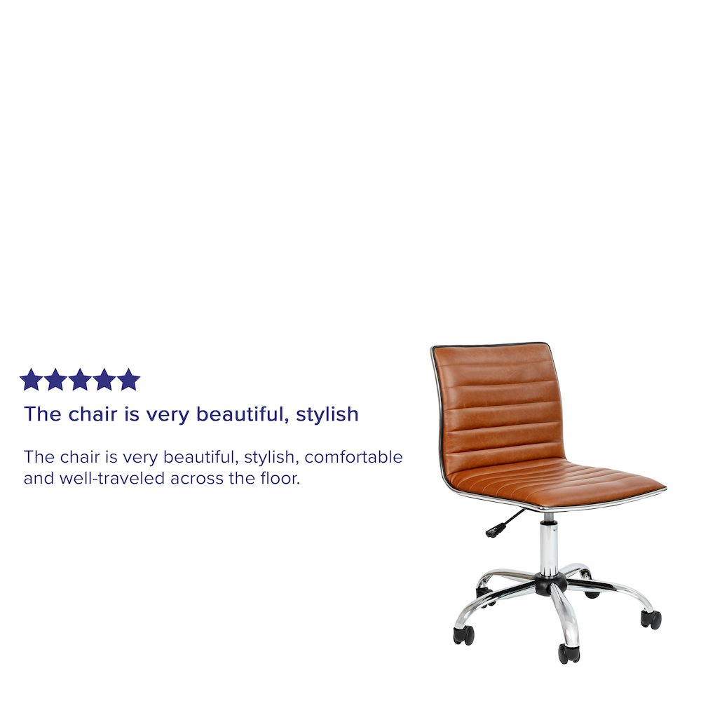 Low Back Designer Armless Brown Ribbed Swivel Task Office Chair. Picture 5
