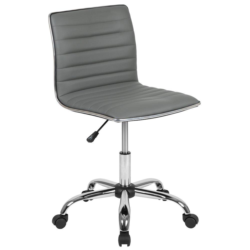 Low Back Designer Armless Light Gray Ribbed Swivel Task Office Chair. Picture 1