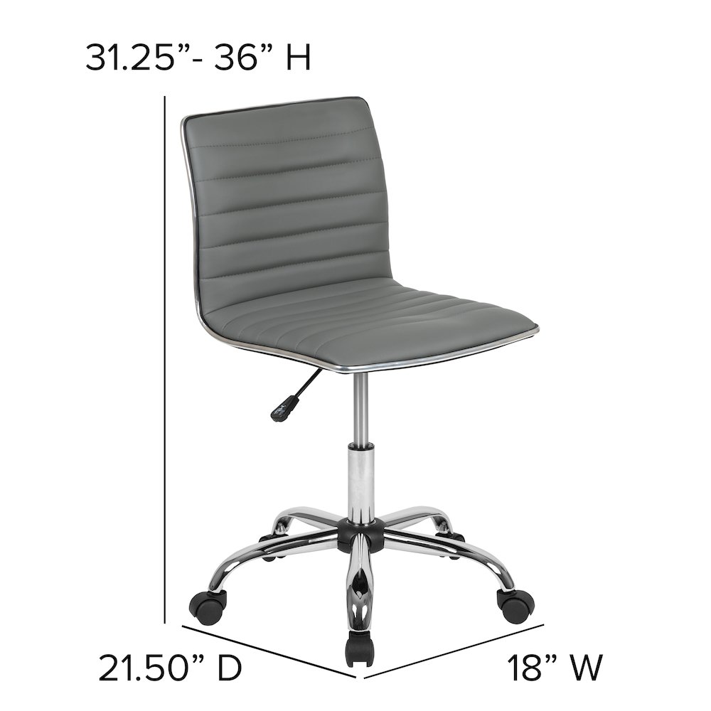 Low Back Designer Armless Light Gray Ribbed Swivel Task Office Chair. Picture 7