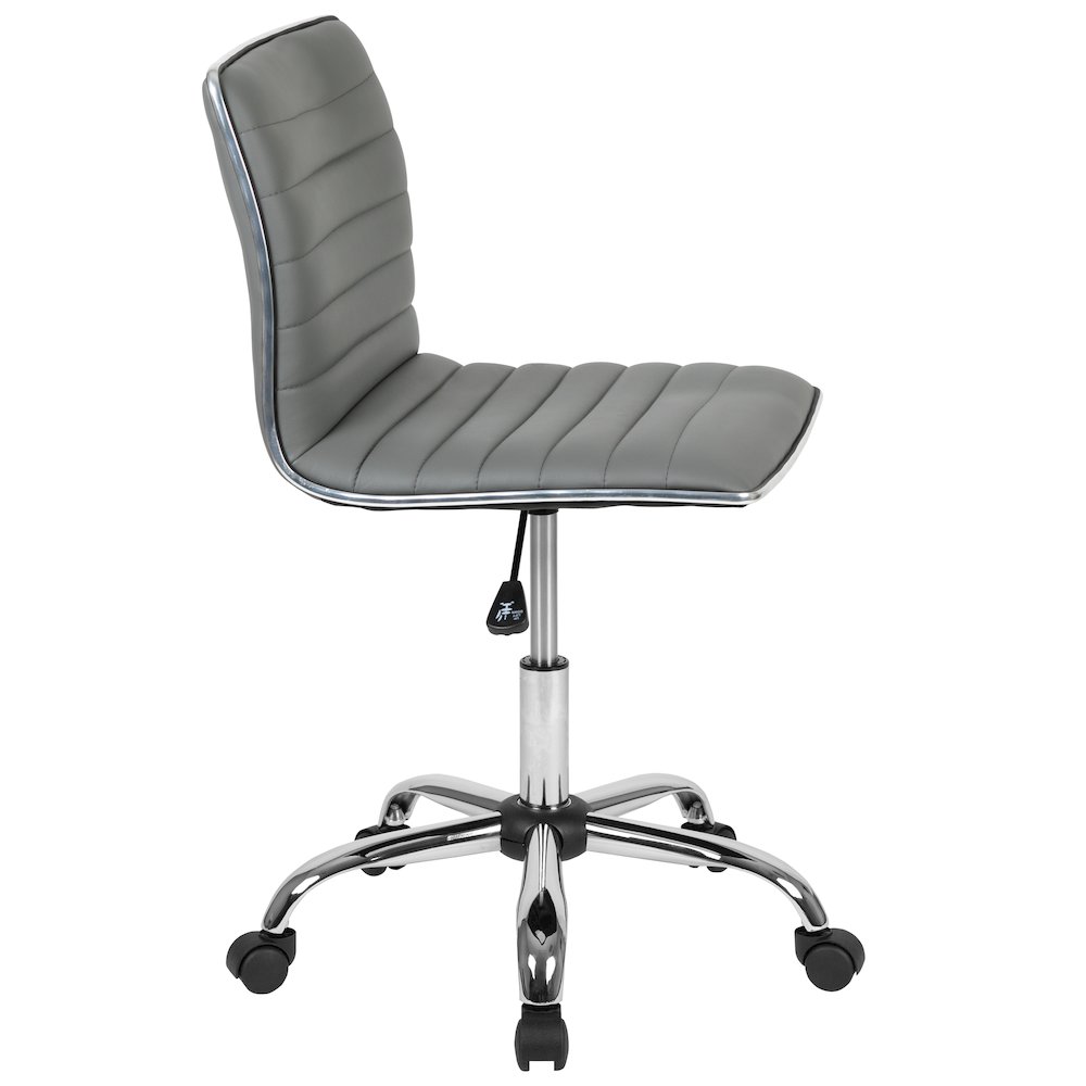 Low Back Designer Armless Light Gray Ribbed Swivel Task Office Chair. Picture 10