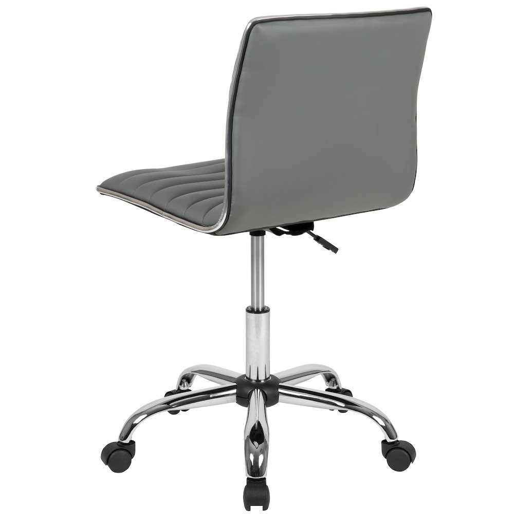 Low Back Designer Armless Light Gray Ribbed Swivel Task Office Chair. Picture 8