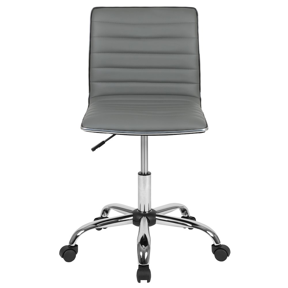 Low Back Designer Armless Light Gray Ribbed Swivel Task Office Chair. Picture 11