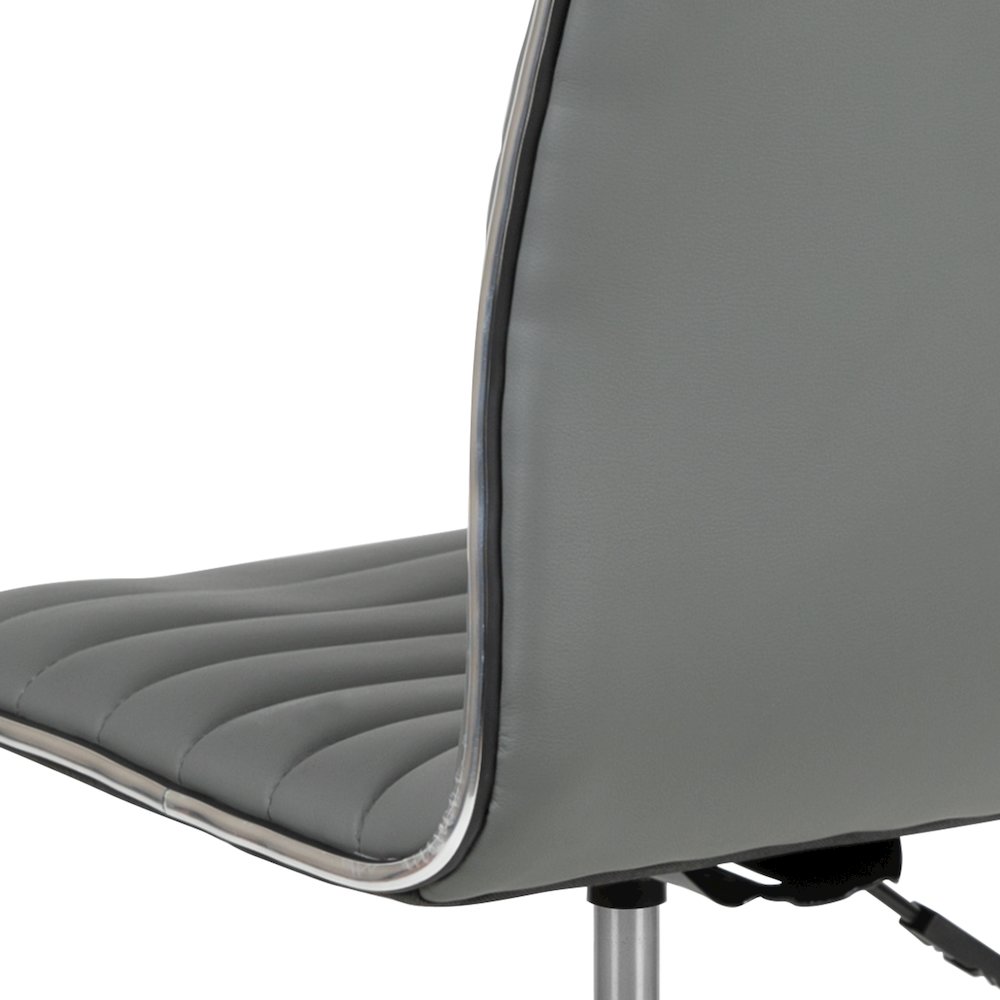 Low Back Designer Armless Light Gray Ribbed Swivel Task Office Chair. Picture 14
