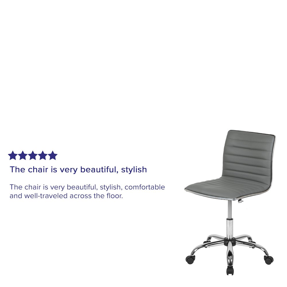 Low Back Designer Armless Light Gray Ribbed Swivel Task Office Chair. Picture 5