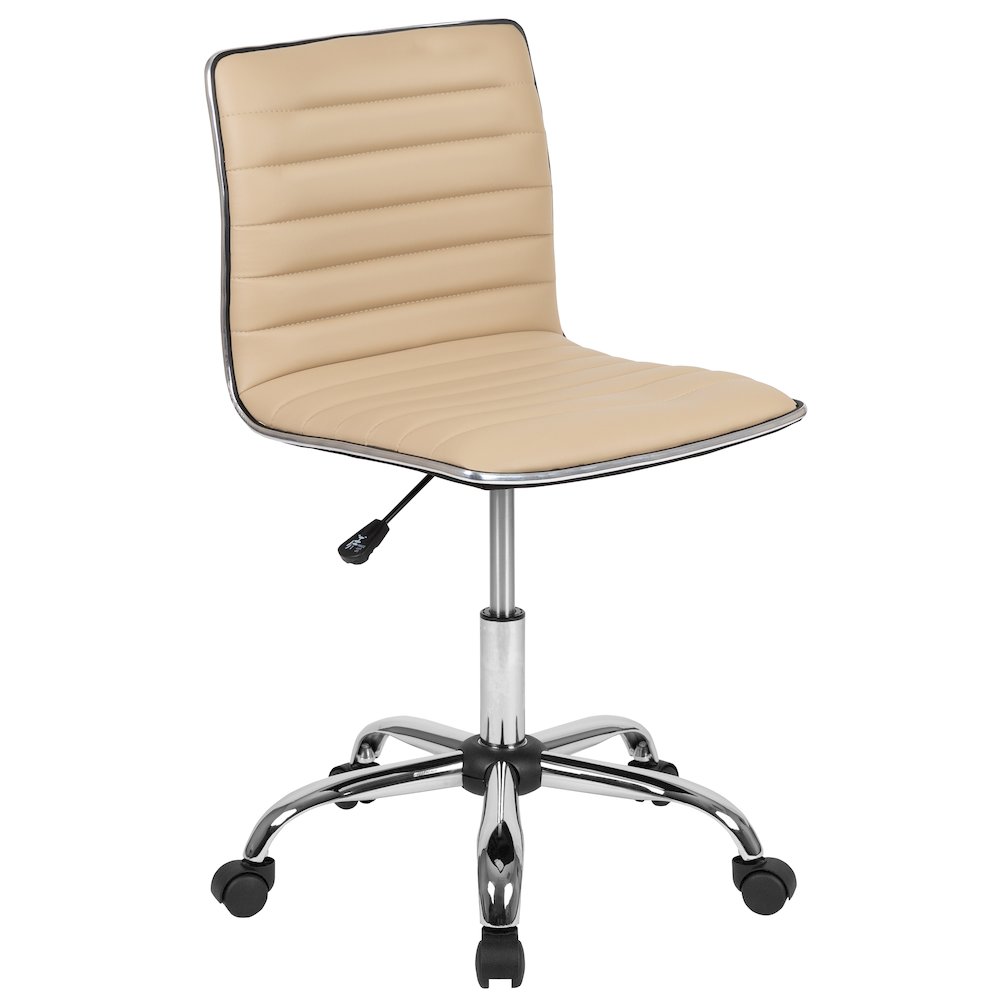 Low Back Designer Armless Tan Ribbed Swivel Task Office Chair. Picture 1