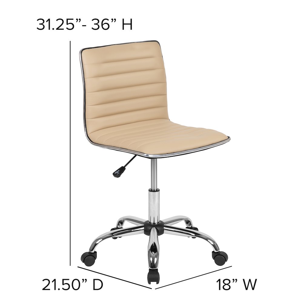 Low Back Designer Armless Tan Ribbed Swivel Task Office Chair. Picture 7