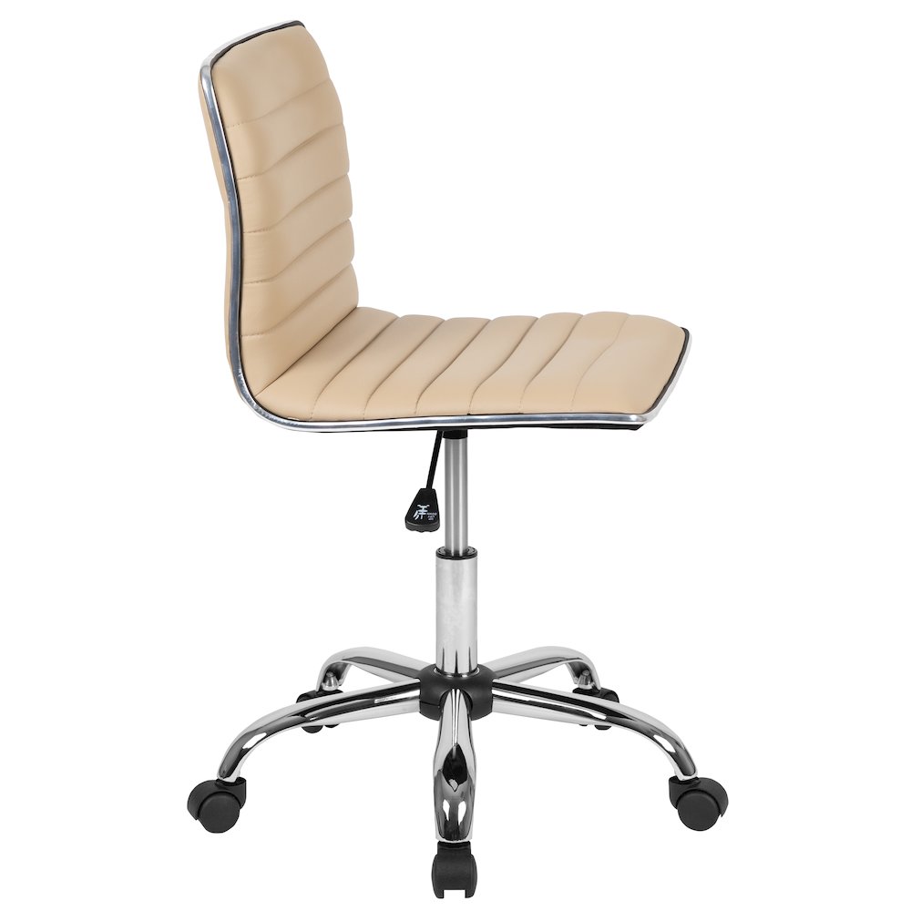 Low Back Designer Armless Tan Ribbed Swivel Task Office Chair. Picture 10