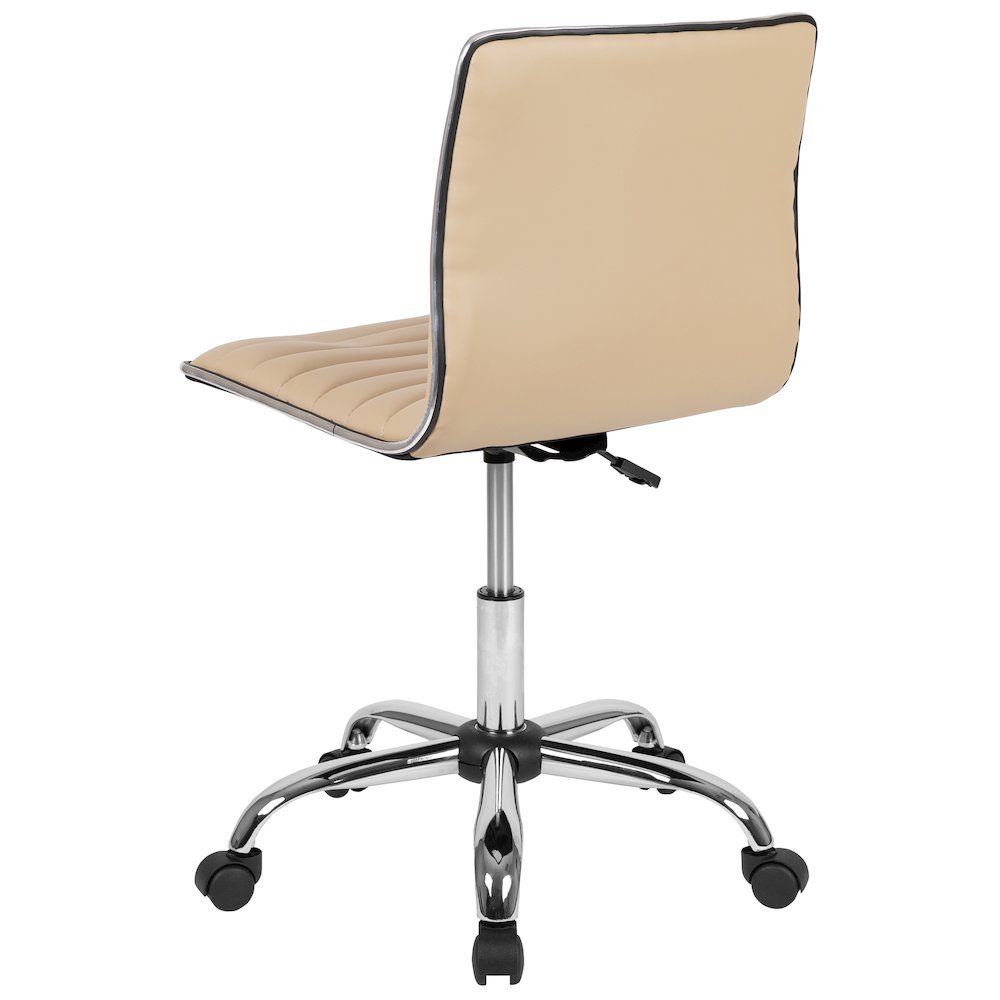 Low Back Designer Armless Tan Ribbed Swivel Task Office Chair. Picture 8