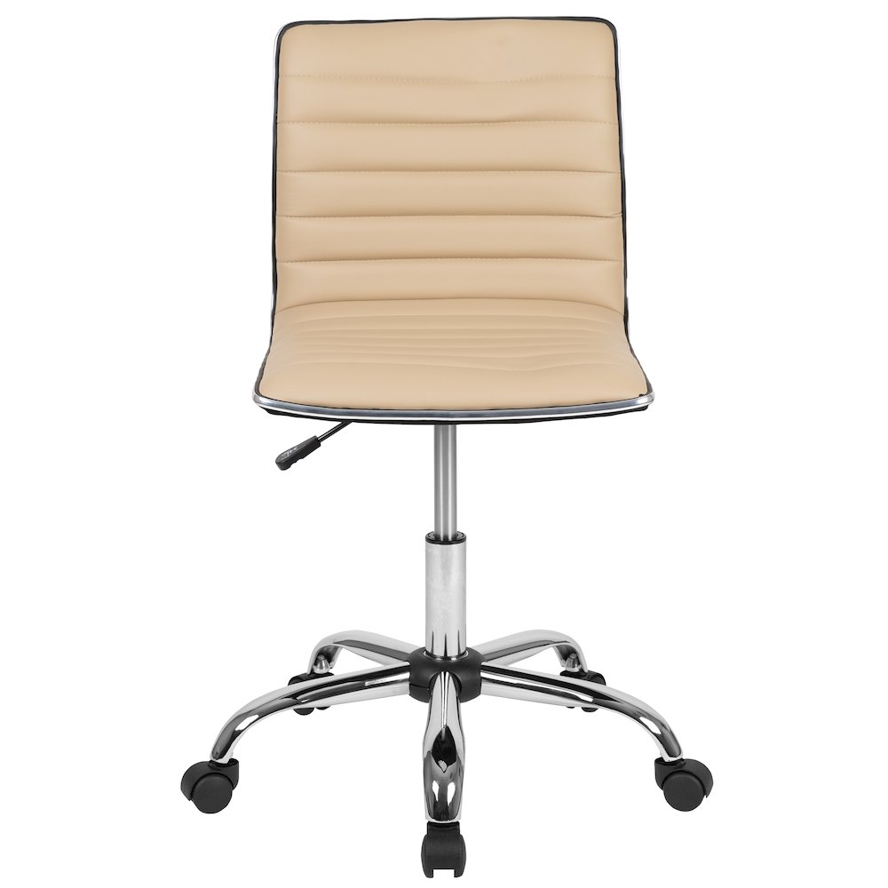 Low Back Designer Armless Tan Ribbed Swivel Task Office Chair. Picture 11