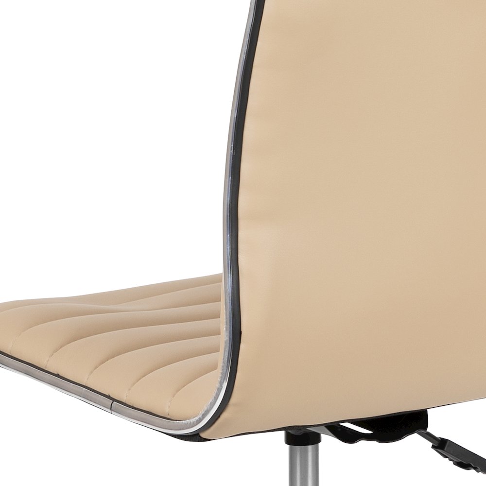Low Back Designer Armless Tan Ribbed Swivel Task Office Chair. Picture 14