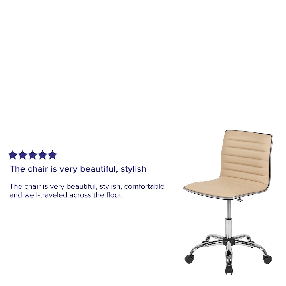 Low Back Designer Armless Tan Ribbed Swivel Task Office Chair. Picture 5