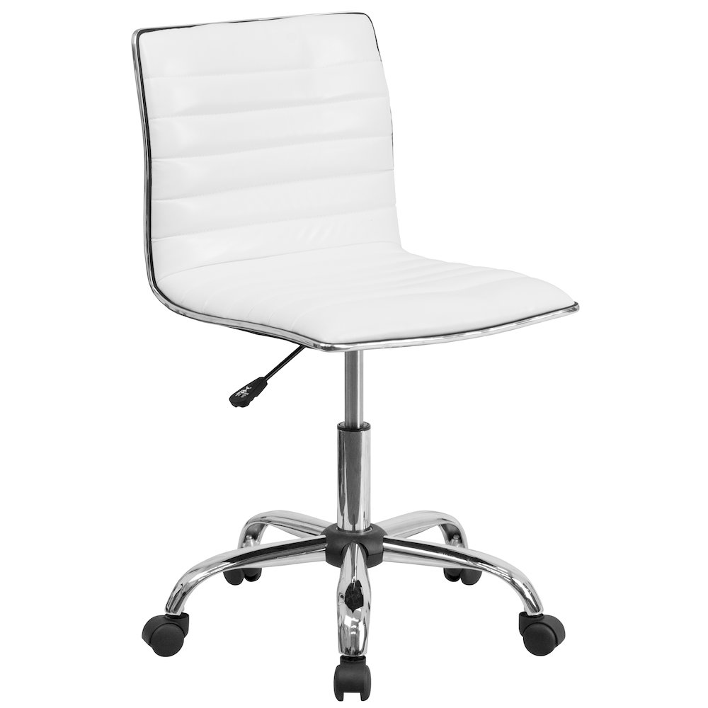 Low Back Designer Armless White Ribbed Swivel Task Office Chair. Picture 1
