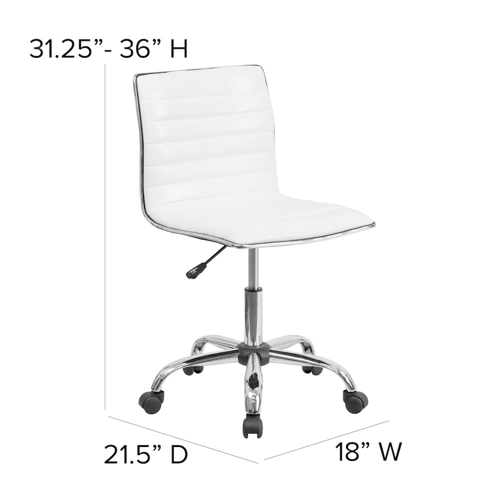 Low Back Designer Armless White Ribbed Swivel Task Office Chair. Picture 2