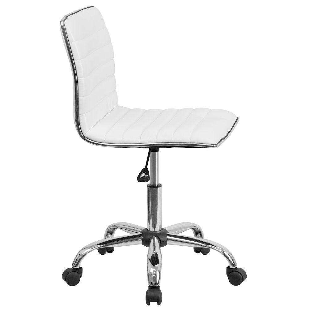 Low Back Designer Armless White Ribbed Swivel Task Office Chair. Picture 3