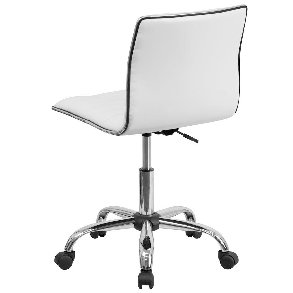 Low Back Designer Armless White Ribbed Swivel Task Office Chair. Picture 4