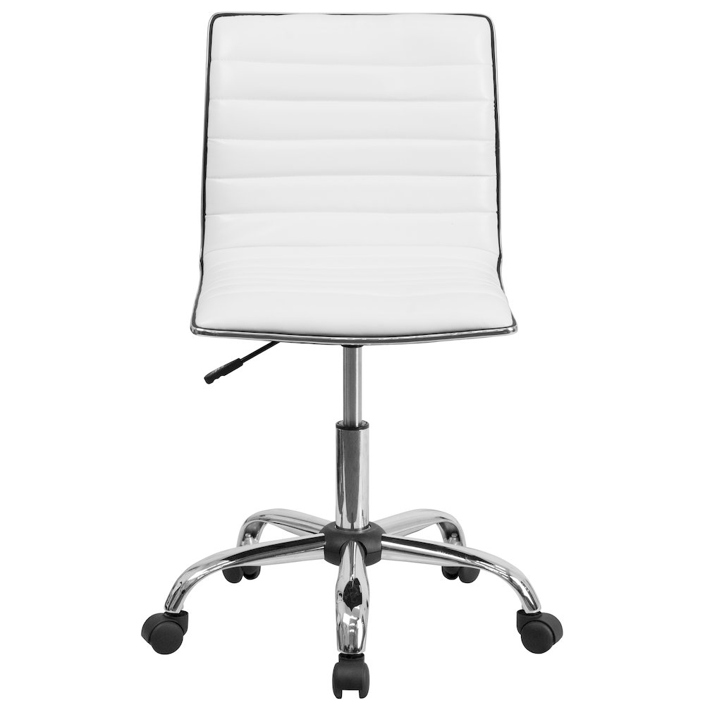 Low Back Designer Armless White Ribbed Swivel Task Office Chair. Picture 5