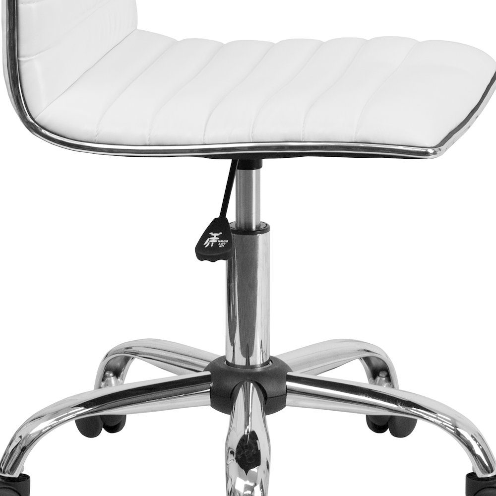Low Back Designer Armless White Ribbed Swivel Task Office Chair. Picture 7