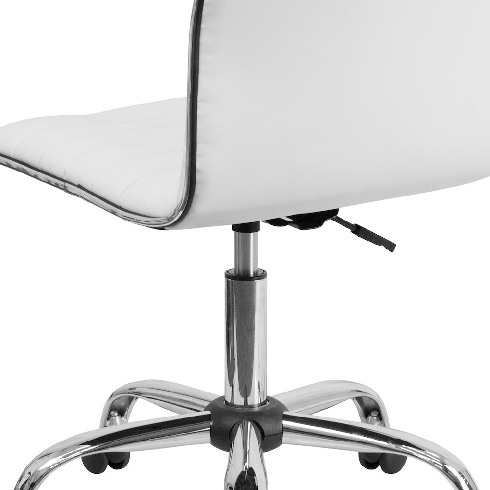 Low Back Designer Armless White Ribbed Swivel Task Office Chair. Picture 8
