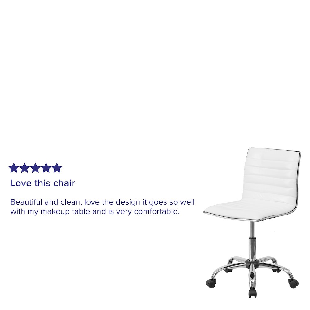 Low Back Designer Armless White Ribbed Swivel Task Office Chair. Picture 10
