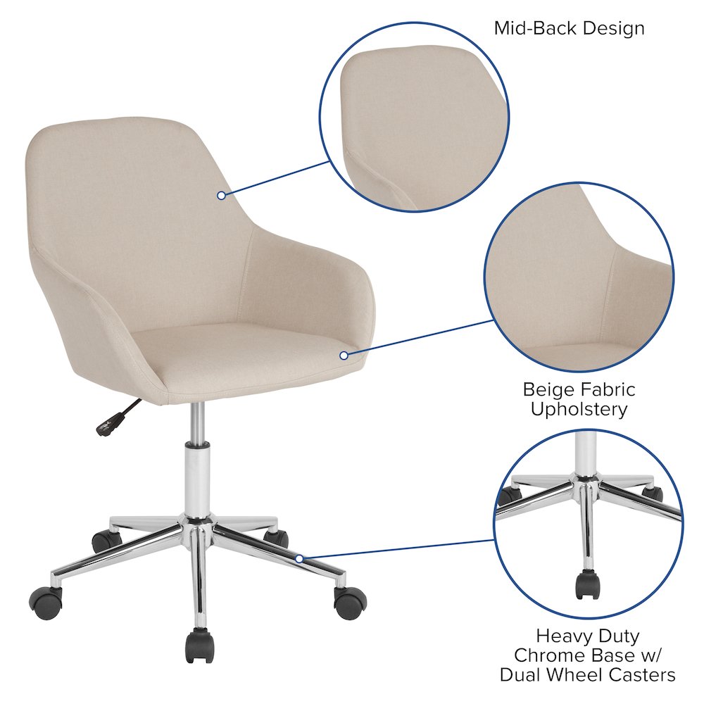 Home and Office Mid-Back Chair in Beige Fabric. Picture 5