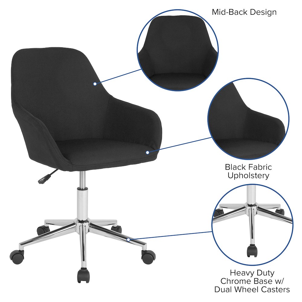 Home and Office Mid-Back Chair in Black Fabric. Picture 5