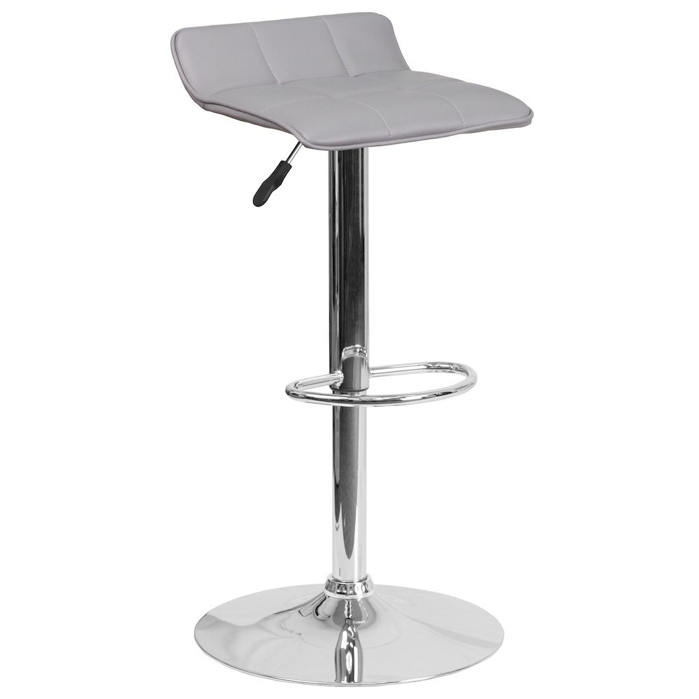Gray Vinyl Adjustable Height Barstool with Quilted Wave Seat and Chrome Base. Picture 1
