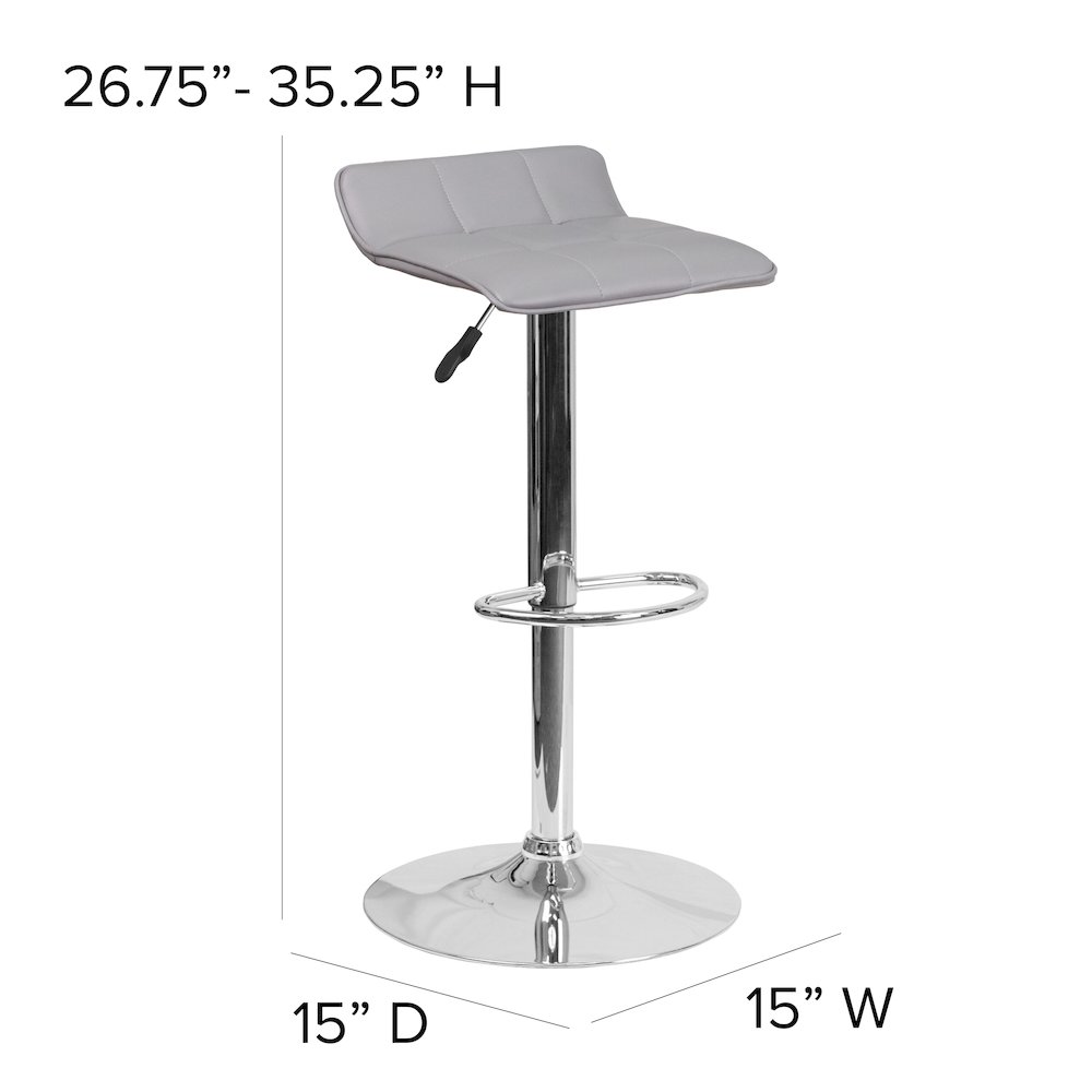 Gray Vinyl Adjustable Height Barstool with Quilted Wave Seat and Chrome Base. Picture 5