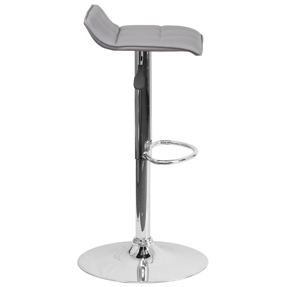 Gray Vinyl Adjustable Height Barstool with Quilted Wave Seat and Chrome Base. Picture 8