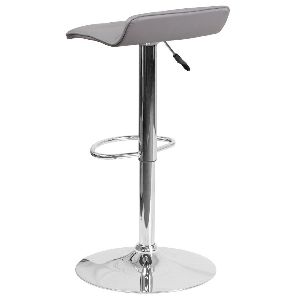 Gray Vinyl Adjustable Height Barstool with Quilted Wave Seat and Chrome Base. Picture 6