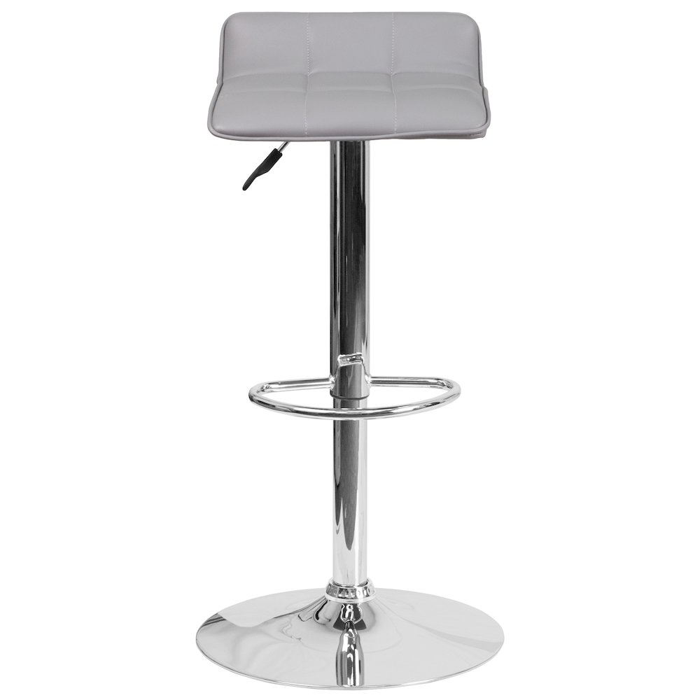 Gray Vinyl Adjustable Height Barstool with Quilted Wave Seat and Chrome Base. Picture 9