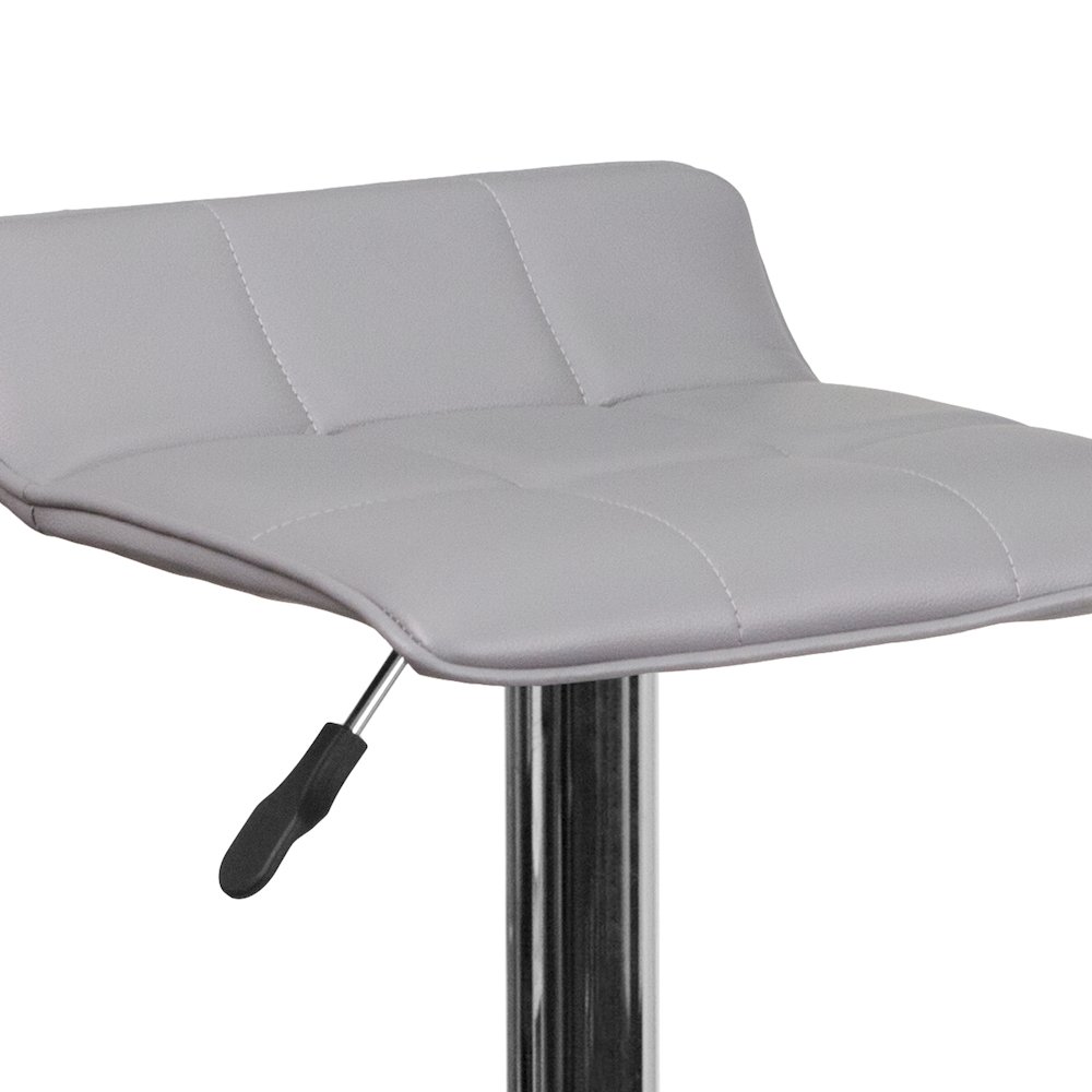 Gray Vinyl Adjustable Height Barstool with Quilted Wave Seat and Chrome Base. Picture 7