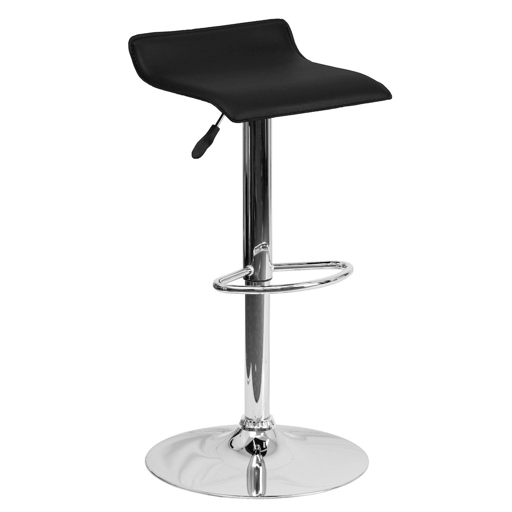 Contemporary Black Vinyl Adjustable Height Barstool with Solid Wave Seat and Chrome Base. Picture 1